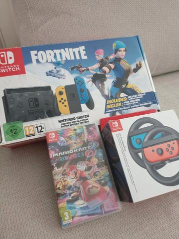 Switch Fortnite Special Edition + Wheel pair + Mariokart 8 beschikbaar voor biedingen
