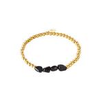 Zwarte rotsen geelgoud verguld stalen kralenarmband stretch, Staal, Nieuw, Ophalen of Verzenden, Met edelsteen