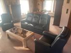 Volledig lederen salon (driezit + twee enkelzits), Huis en Inrichting, Ophalen, Gebruikt, Leer