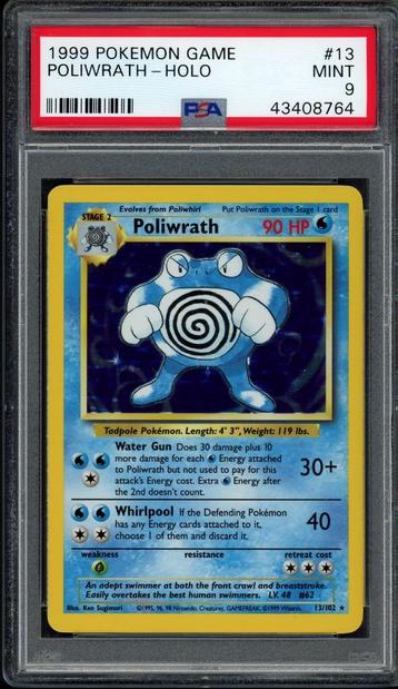 Poliwrath Holo PSA 9 - 13/102 - Kit de base 1999, Enlèvement ou Envoi, Comme neuf, Cartes en vrac, Foil