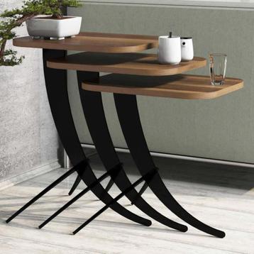 bijzettafel salontafelset 3 delig zwart staal nieuw beschikbaar voor biedingen