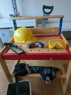 Houten werktafel + bureau met accessoires, Ophalen, Zo goed als nieuw