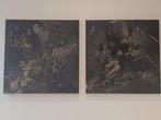 abstracte schilderijen 60x60 zwart/goud, Antiek en Kunst, Ophalen