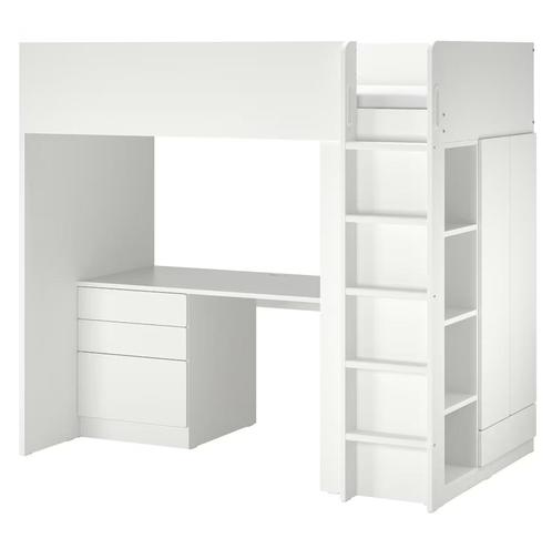 IKEA SMÅSTAD Hoogslaper, wit wit/met bureau met 4 lades, 90x, Kinderen en Baby's, Kinderkamer | Stapelbedden en Hoogslapers, Zo goed als nieuw
