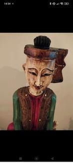 Ancienne sculpture en bois d'un musicien thaï, Antiquités & Art, Enlèvement ou Envoi