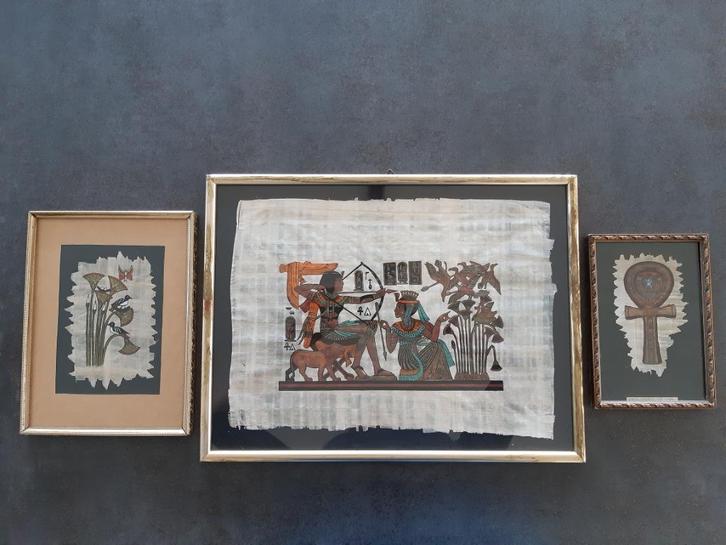 Egyptische papyrus in kaders - Ankh op papyrus geschilderd, Antiek en Kunst, Kunst | Niet-Westerse kunst, Ophalen