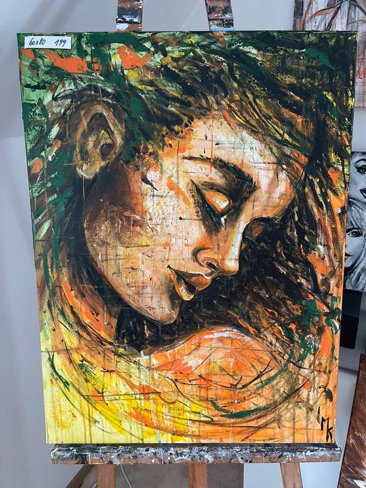 Vrij groot schilderij kleurrijk Mk Art, Antiek en Kunst, Kunst | Schilderijen | Modern, Ophalen