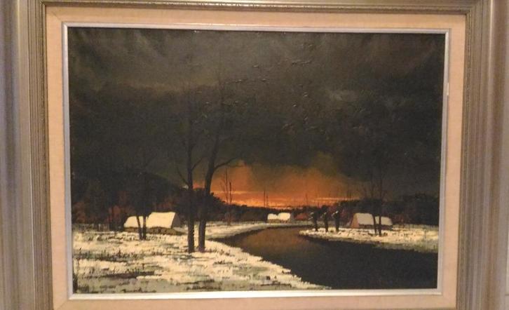 Wintergloed Piet Mees olie/doek, Antiek en Kunst, Kunst | Schilderijen | Modern, Ophalen