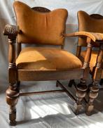 Massieve stoelen met lederen zitting, Gebruikt, Twee, Bruin, Leer