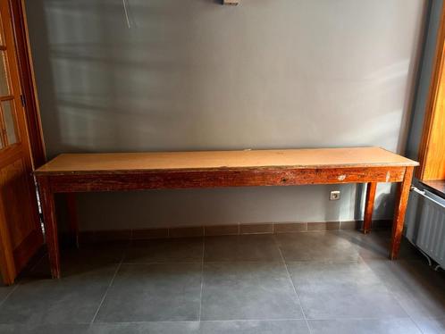 Oude tafel, van een school – lang en smal, Huis en Inrichting, Tafels | Sidetables, Gebruikt, 25 tot 50 cm, 200 cm of meer, Rechthoekig