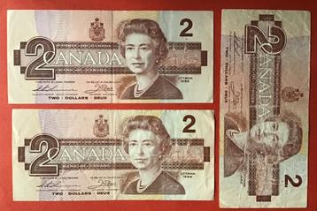 3 Biljetten Canada 2 dollar 1986 beschikbaar voor biedingen