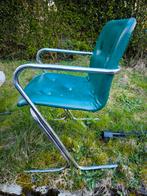Vintage design gespikkelde groene skai stoel en chroom, Gebruikt, Ophalen of Verzenden