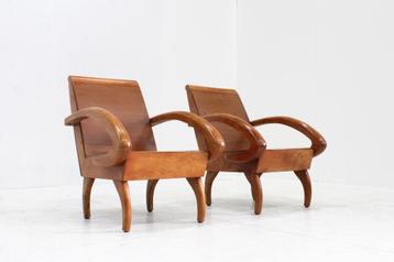 Set Vintage Mid Century houten fauteuils beschikbaar voor biedingen