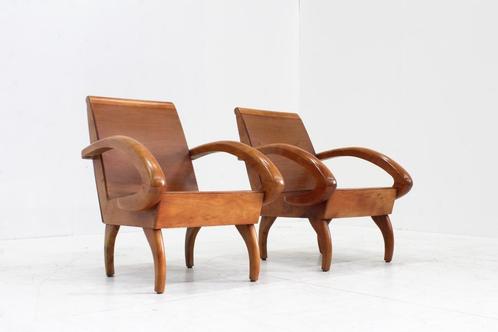 Set Vintage Mid Century houten fauteuils, Antiek en Kunst, Antiek | Meubels | Stoelen en Sofa's, Ophalen