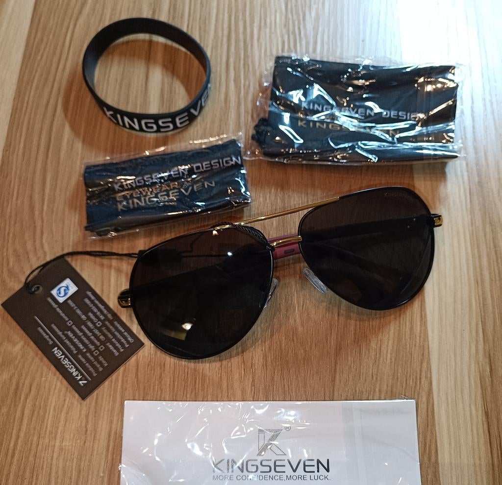 KingsSeven zonnebril polarized + UV400 – NIEUW + luxe case, Overige merken, Zonnebril, Zwart, Nieuw