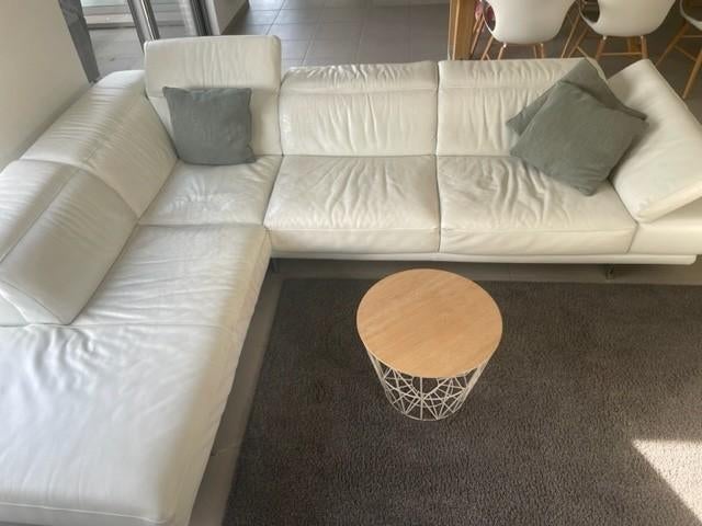 Lederen zetel + tapijt + bijzettafel, Ophalen, Gebruikt, Hoekbank, 300 cm of meer