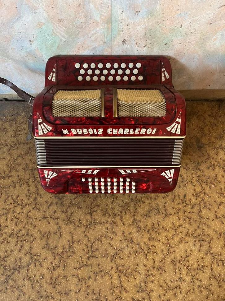 accordéon ancien de couleur rouge marbré, conservé dans sa m, Musique & Instruments, Accordéons, Comme neuf, Enlèvement