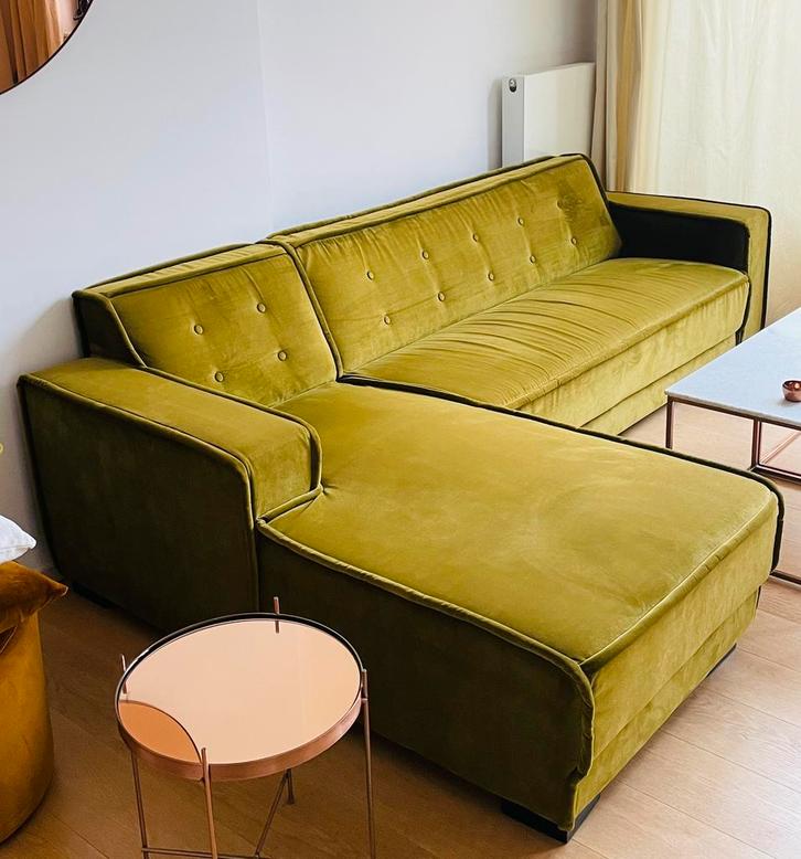 Canapé 3 places en velours avec chaise longue, Huis en Inrichting, Zetels | Zetels en Chaises Longues, Gebruikt, Driepersoons