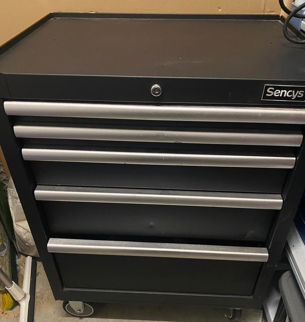 Gereedschapwagen met 5 lades en gevuld met materiaal, Ophalen, Gevuld, Gebruikt