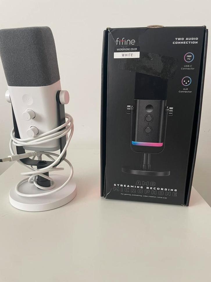 Micro FIFINE AM8 blanc, XLR, USB et USB C, Muziek en Instrumenten, Microfoons, Zo goed als nieuw, Studiomicrofoon, Ophalen of Verzenden