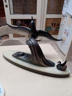 Sculpture Art Déco oiseaux sur socle onyx – vintage – signé, Enlèvement
