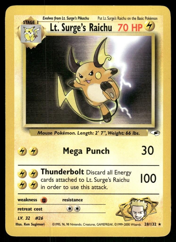Lt. Surge's Raichu 28/132 - Gym Heroes (NM), Hobby en Vrije tijd, Verzamelkaartspellen | Pokémon, Gebruikt, Verzenden