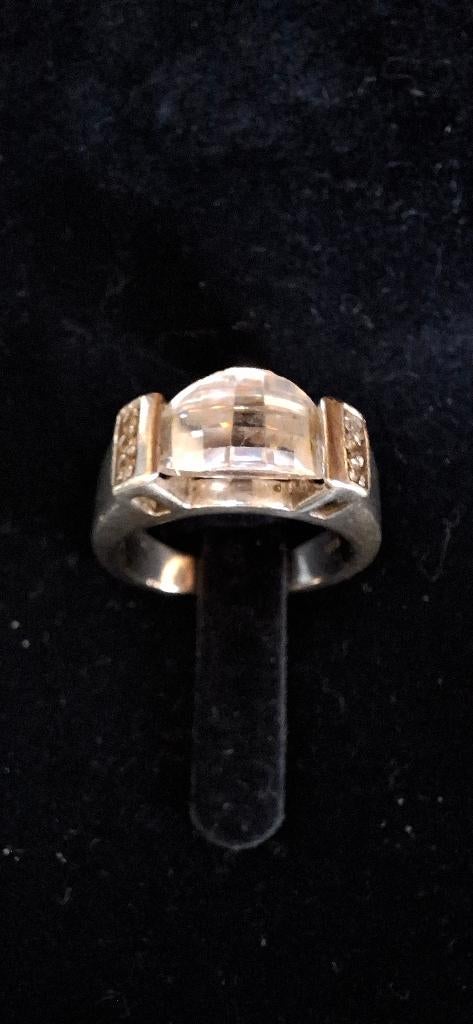 Zilveren ring zirkonen en strass, Bijoux, Sacs & Beauté, Bagues, 18 à 19, Avec strass, Enlèvement, Utilisé