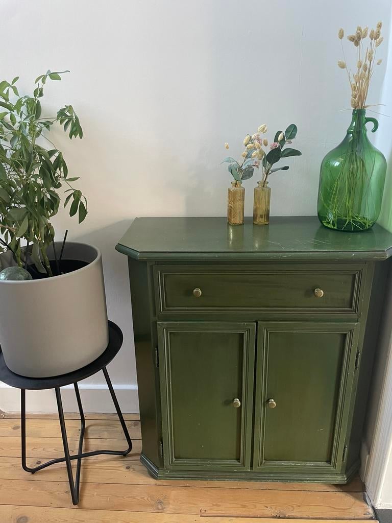 Groene houten commode 80x37 cm, Ophalen, Gebruikt, 25 tot 50 cm, 50 tot 100 cm
