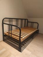 Uitschuifbaar bed 160x200 met 2 lattenbodems, Ophalen, Zwart, Tweepersoons, Zo goed als nieuw