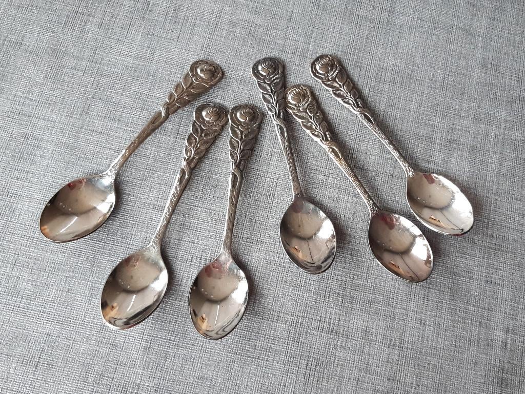 Set 6 vintage theelepels Esmeyer Roos Rose Duitsland 11,5 cm, Antiquités & Art, Antiquités | Couverts, Enlèvement ou Envoi