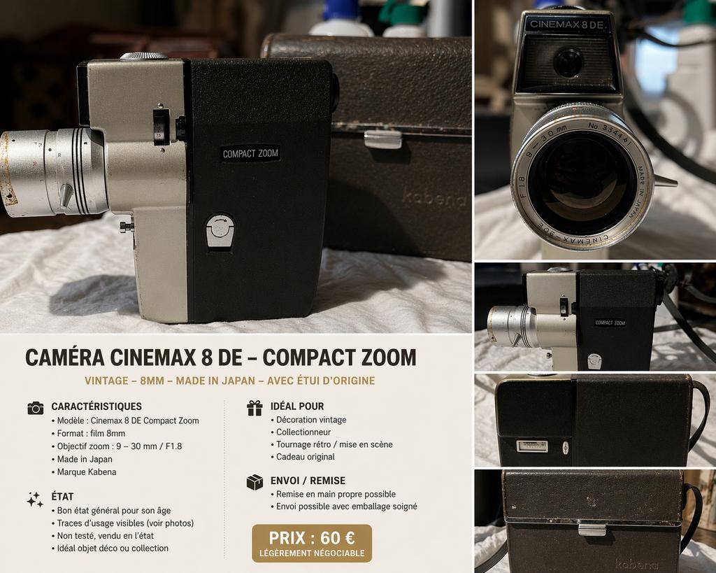 Caméra vintage Cinemax 8 DE, TV, Hi-fi & Vidéo, Caméscopes analogiques, Enlèvement, Caméra