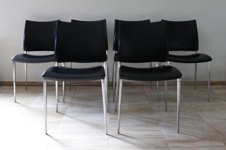 6 lederen Desalto Sand Design Stoelen SETPRIJS, Huis en Inrichting, Stoelen, Leer, Metaal, Zwart, Ophalen