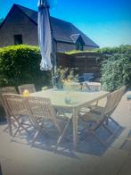 Table en TECK carré avec huit chaises, Enlèvement, Utilisé