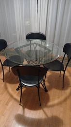 glazen tafel en 4 stoelen in imitatieleer, Huis en Inrichting, Tafels | Eettafels, Ophalen, Gebruikt, Glas