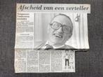 Vandersteen ARTIKEL Afscheid van een verteller 29/8/1990 AD, Enlèvement ou Envoi, Willy vandersteen