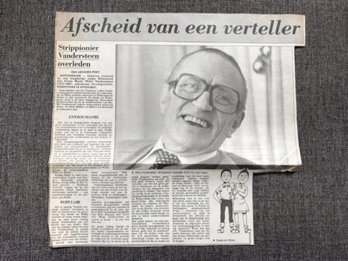Vandersteen ARTIKEL Afscheid van een verteller 29/8/1990 AD, Livres, BD, Enlèvement ou Envoi