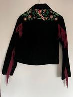 Zwart suede/zijde hand embroidered jacket La Fleury, Ophalen of Verzenden, Zo goed als nieuw, Zwart