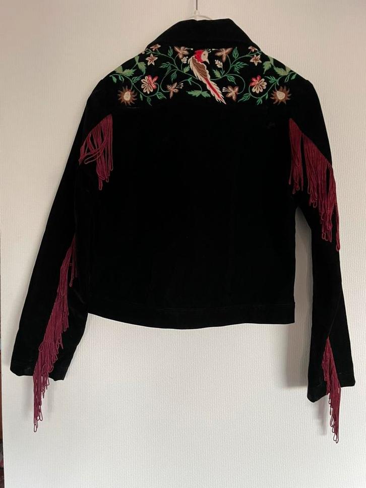 Zwart suede/zijde hand embroidered jacket La Fleury, Kleding | Dames, Jasjes, Kostuums en Pakken, Zo goed als nieuw, Zwart, Ophalen of Verzenden
