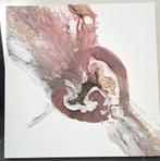 Abstract modern acryl canvas - 60*60cm - wit/roze hart, Ophalen