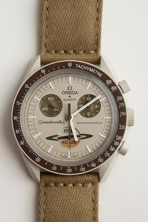 Montre Omega x Swatch Mission to Saturn – Bon état, Handtassen en Accessoires, Horloges | Heren, Zo goed als nieuw, Omega, Ophalen
