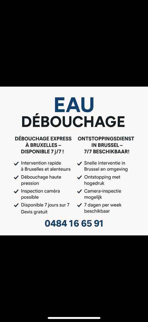 PLOMBIER DÉBOUCHEUR WC/EVIER PETIT PRIX! 0484166591 AP 95€, Diensten en Vakmensen, Loodgieters en Installateurs, Installatie, Onderhoud