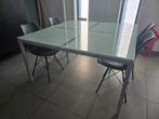 glazen tafel + stoelen voor eetkamer, Huis en Inrichting, Tafels | Eettafels, Ophalen, Vierkant, Zo goed als nieuw, Vijf personen of meer