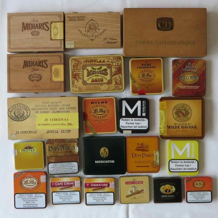 Lot sigarendozen in hout en blik, Verzamelen, Blikken, Gebruikt, Ophalen of Verzenden