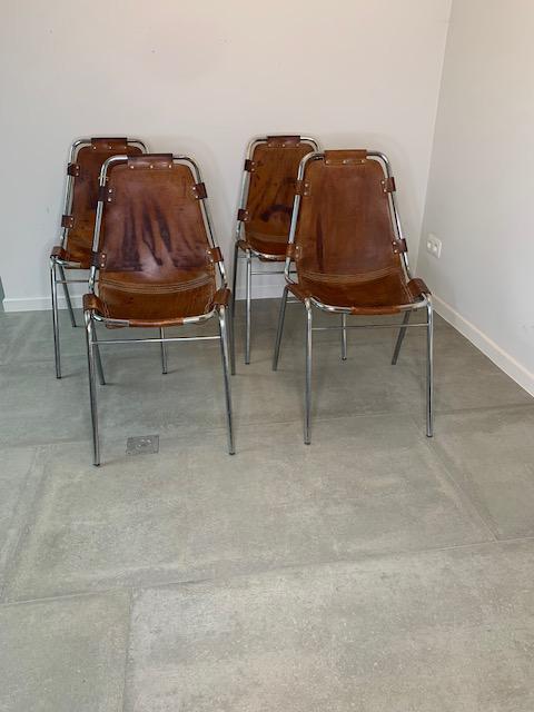 Set 4 stoelen Charlotte Perriand voor Les Arcs, Huis en Inrichting, Stoelen, Gebruikt, Vier, Leer, Overige materialen, Ophalen of Verzenden