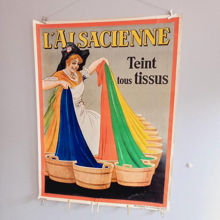 Ancienne affiche pour les teintures L'alsacienne - Dorfi, Collections, Marques & Objets publicitaires, Emballage, Enlèvement ou Envoi