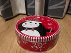 Koektrommel kerst pinguïn koek trommel leeg rood zwart wit, Biscuits, Comme neuf, Autres marques, Enlèvement ou Envoi