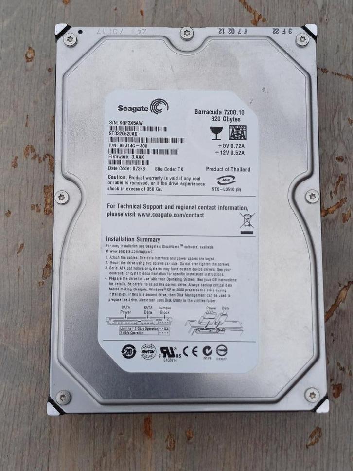 Seagate Barracuda Harddisk 3,5 inch 320 GB, Computers en Software, Harde schijven, Gebruikt, Desktop, Intern, HDD, SATA, Ophalen of Verzenden