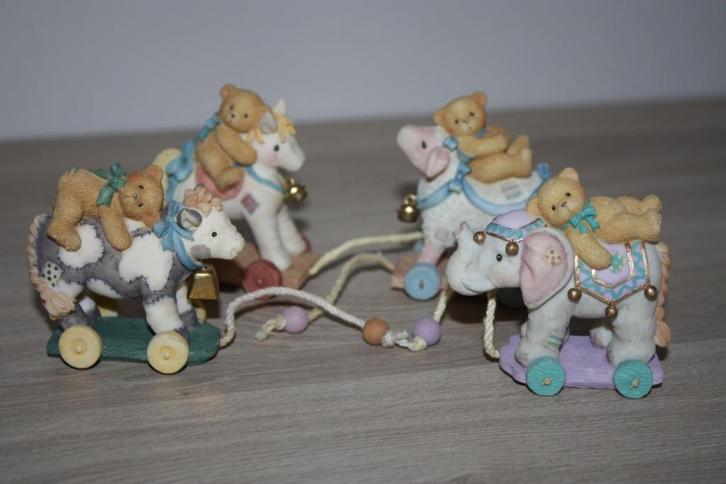 set van 4 Cherished Teddies , dieren speelgoed trektouw 6 cm, Collections, Ours & Peluches, Comme neuf, Statue, Cherished Teddies