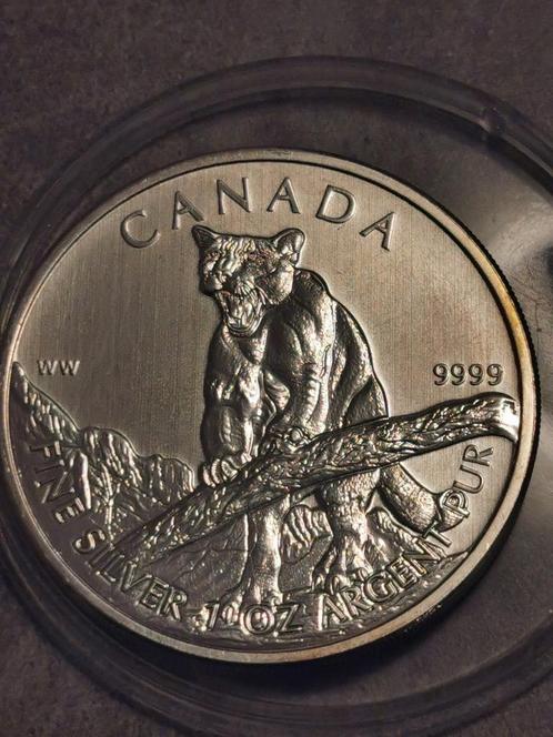 Canada, 5 Dollars 2012,Cougar ,Zilver AUNC,, Postzegels en Munten, Munten | Amerika, Losse munt, Noord-Amerika, Zilver, Ophalen of Verzenden
