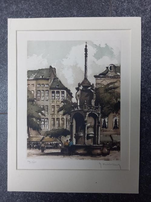 Roger Hebbelinck - ets - Le perron, Liège, Antiek en Kunst, Kunst | Etsen en Gravures, Ophalen of Verzenden